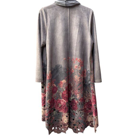 Adore Taupe‎ Knitwear Swing Coat. Trench Jacket With Floral Embroidery & Scarf - Picture 12 of 16